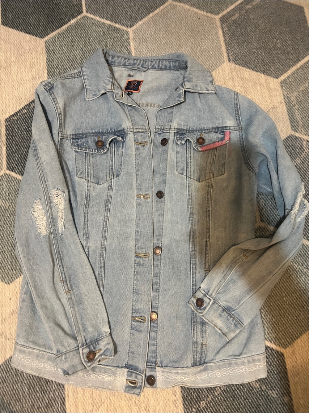 Distressed Denim Jacket with Subtle Embroidery